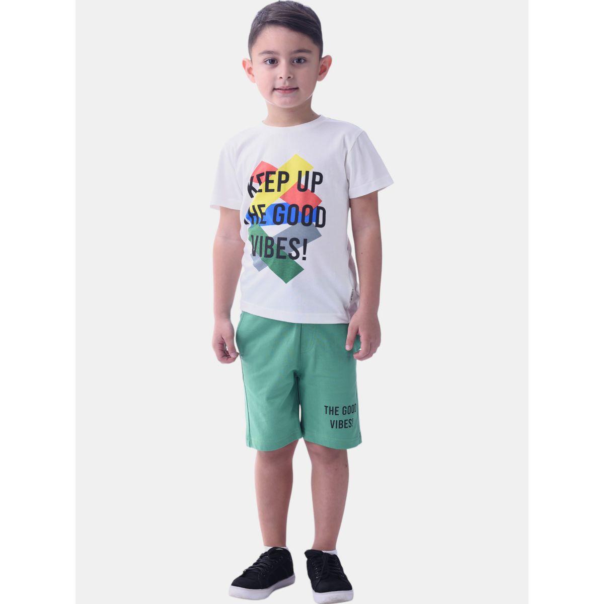 مجموعة من شورت وتيشيرت بطبعة جرافيك فيكتور آند جين × ستايلي-boys-clothing-setsandcoords-image-1