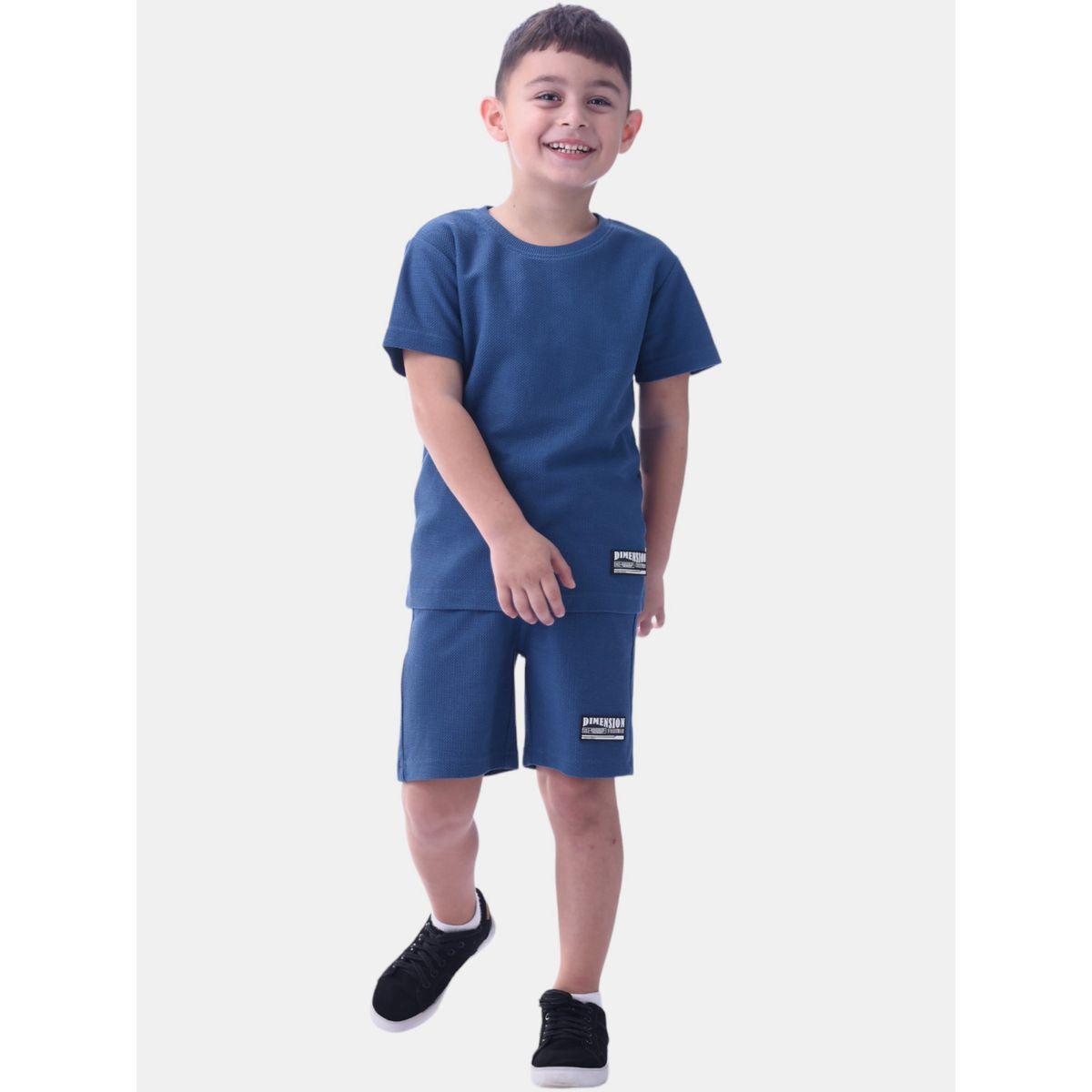 Victor and Jane X Styli  Textured Badge Short Sleeve T-Shirt & Shorts Set-boys-clothing-setsandcoords-image-1