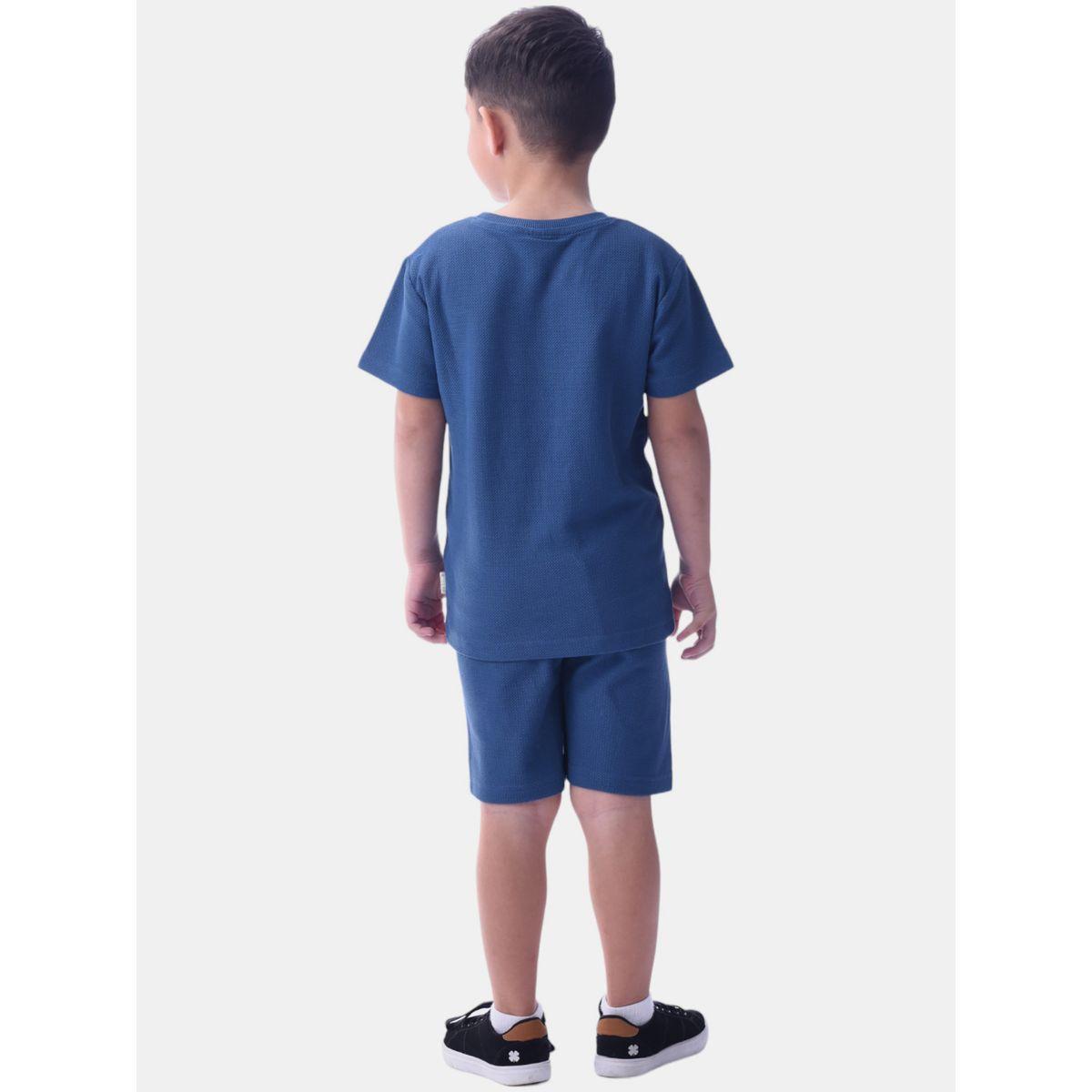 Victor and Jane X Styli  Textured Badge Short Sleeve T-Shirt & Shorts Set-boys-clothing-setsandcoords-image-2