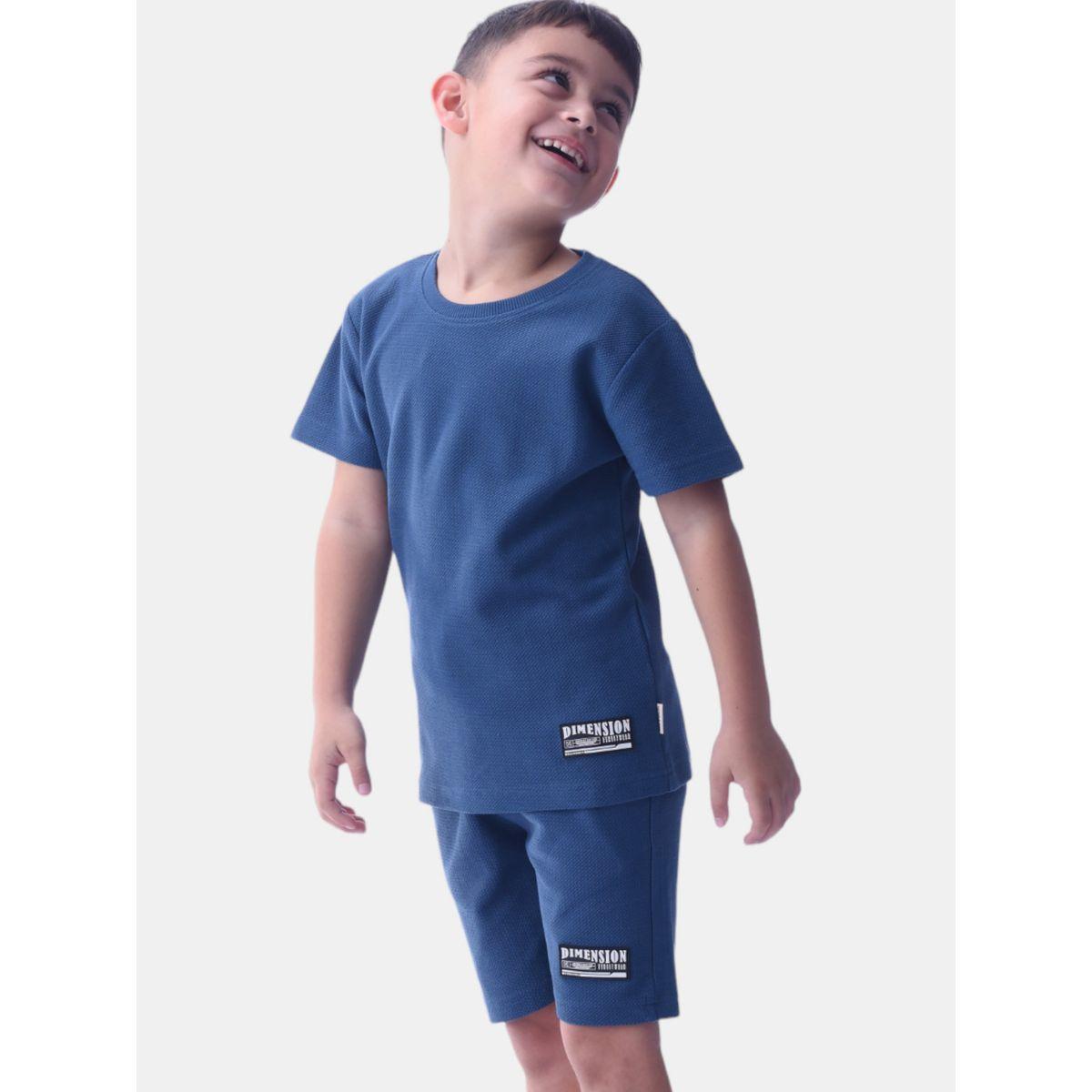 Victor and Jane X Styli  Textured Badge Short Sleeve T-Shirt & Shorts Set-boys-clothing-setsandcoords-image-3