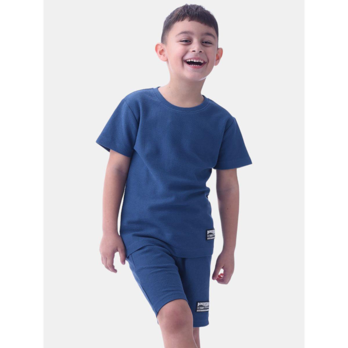 Victor and Jane X Styli  Textured Badge Short Sleeve T-Shirt & Shorts Set-boys-clothing-setsandcoords-image-5