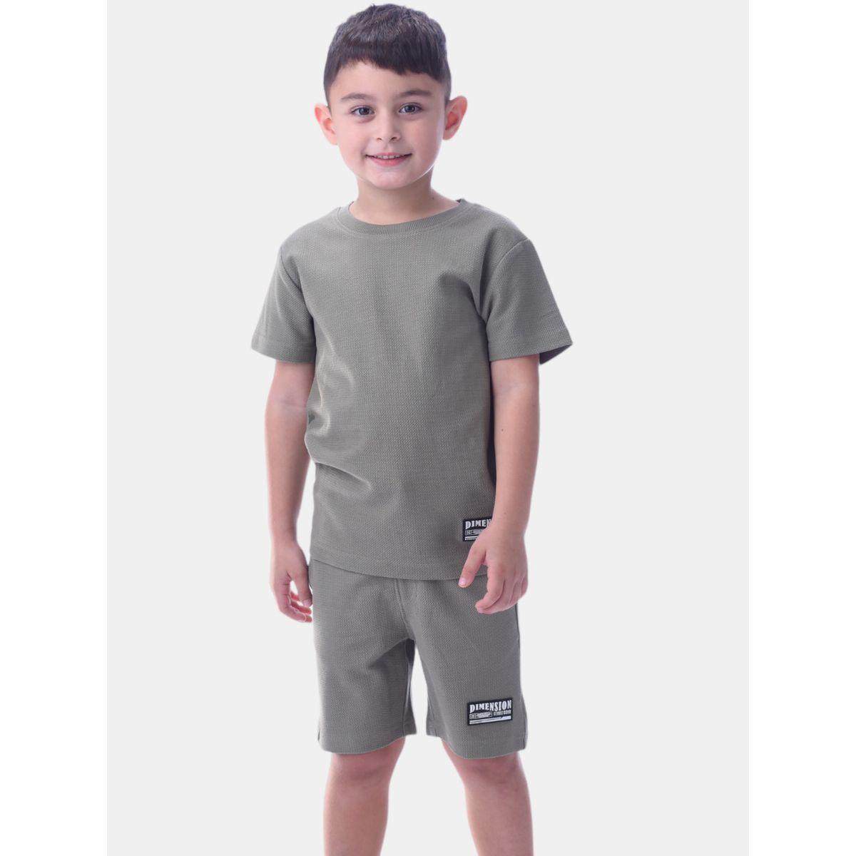 Victor and Jane X Styli  Textured Badge Short Sleeve T-Shirt & Shorts Set-boys-clothing-setsandcoords-image-1
