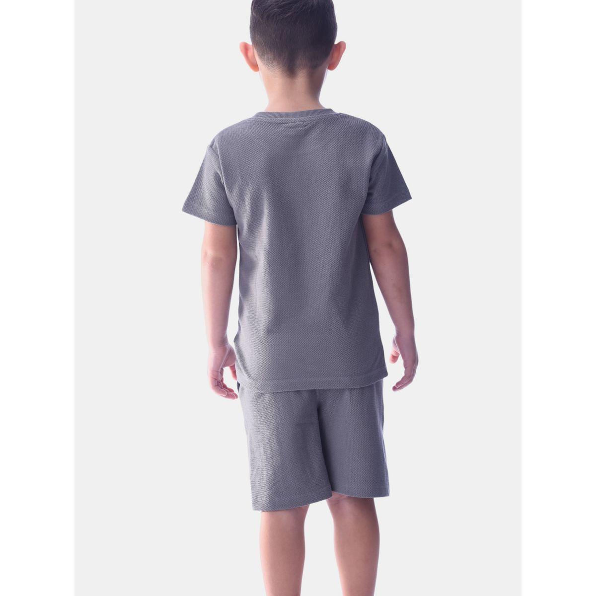 Victor and Jane X Styli  Textured Badge Short Sleeve T-Shirt & Shorts Set-boys-clothing-setsandcoords-image-2