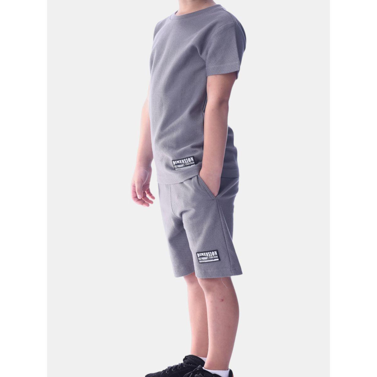 Victor and Jane X Styli  Textured Badge Short Sleeve T-Shirt & Shorts Set-boys-clothing-setsandcoords-image-3