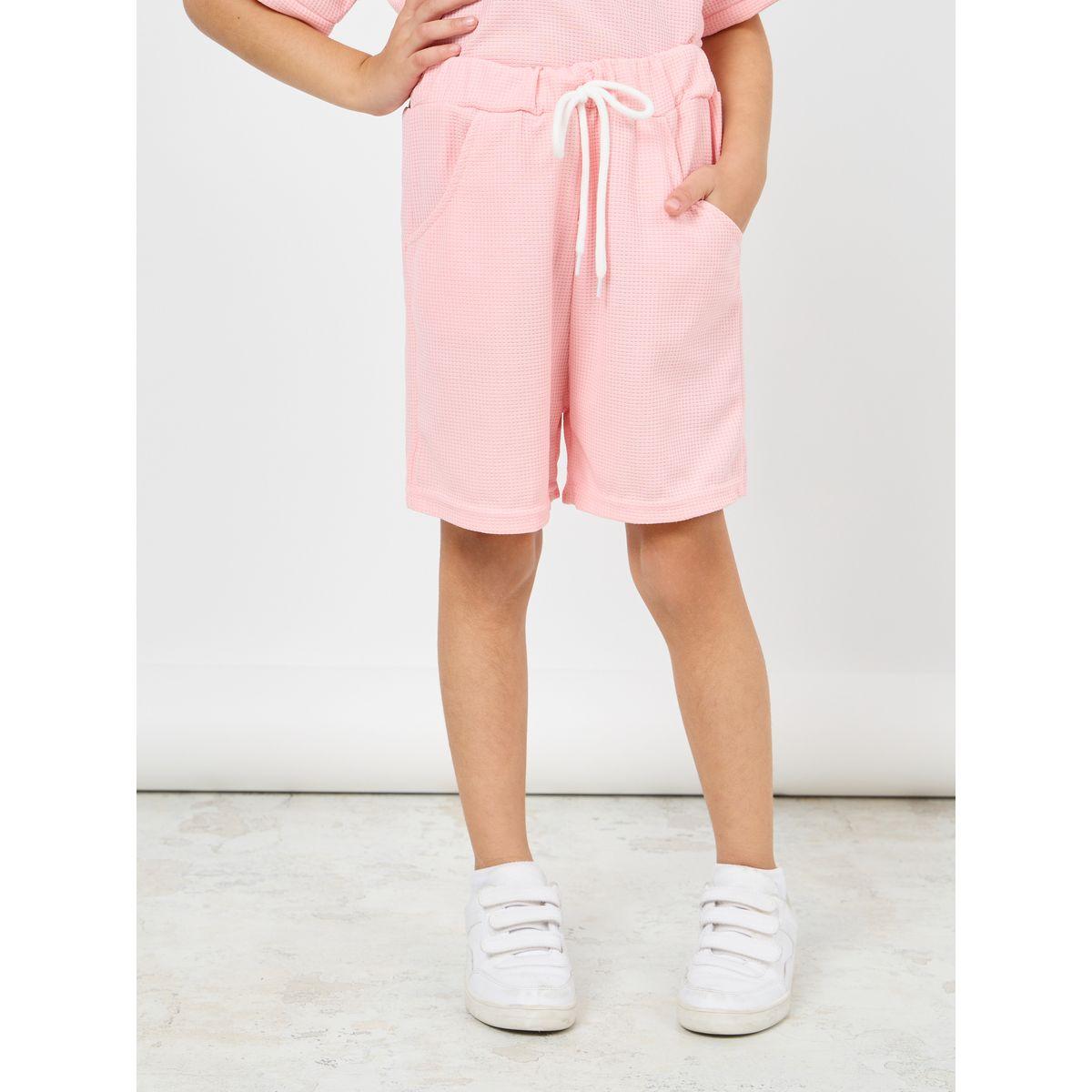مجموعة من شورت وتيشيرت فضفاض بنمط وافل-girls-clothing-setsandcoords-image-5