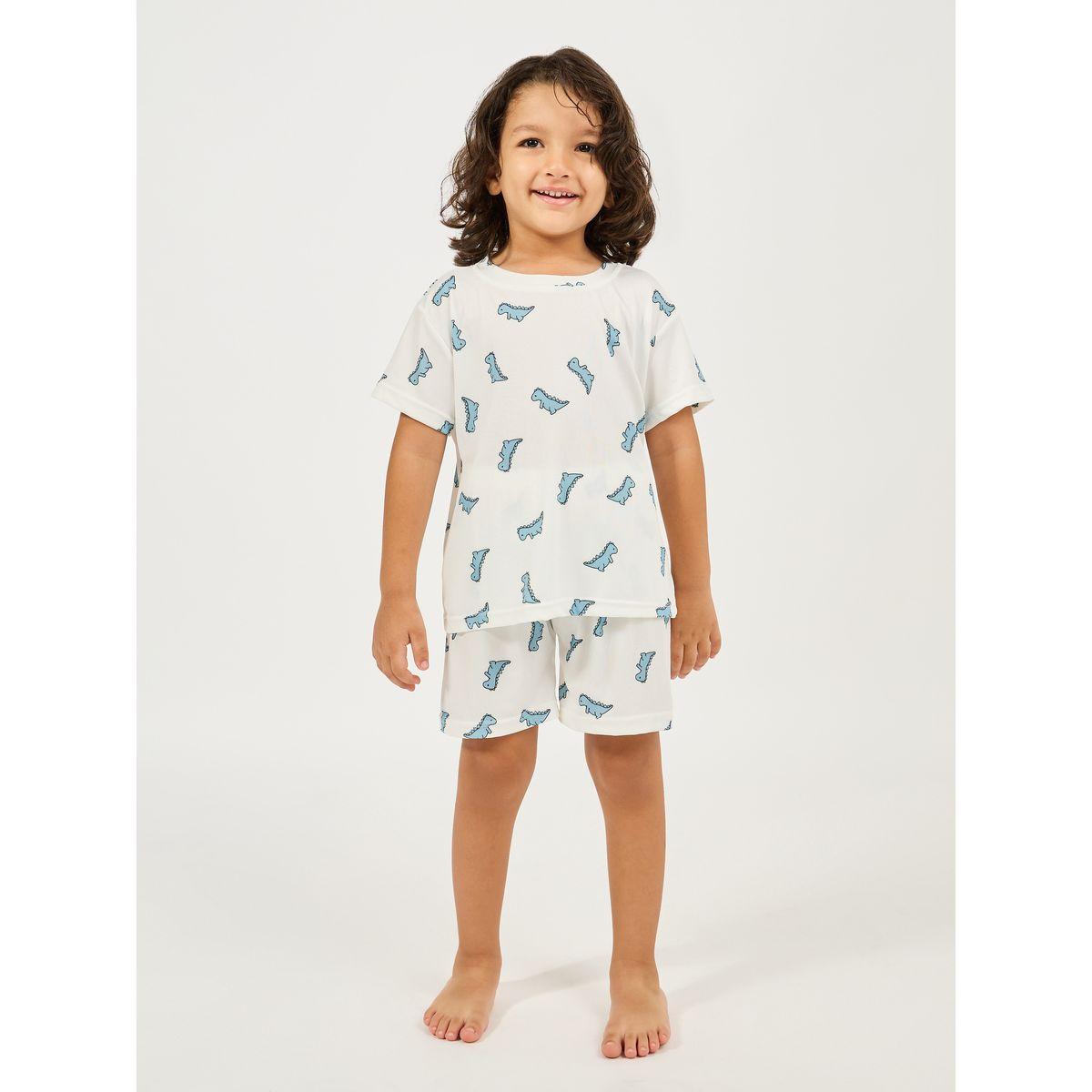 Styli  Dinosaur Printed Rib Knit T-shirt & Short Set-boys-clothing-nightwear-image-2