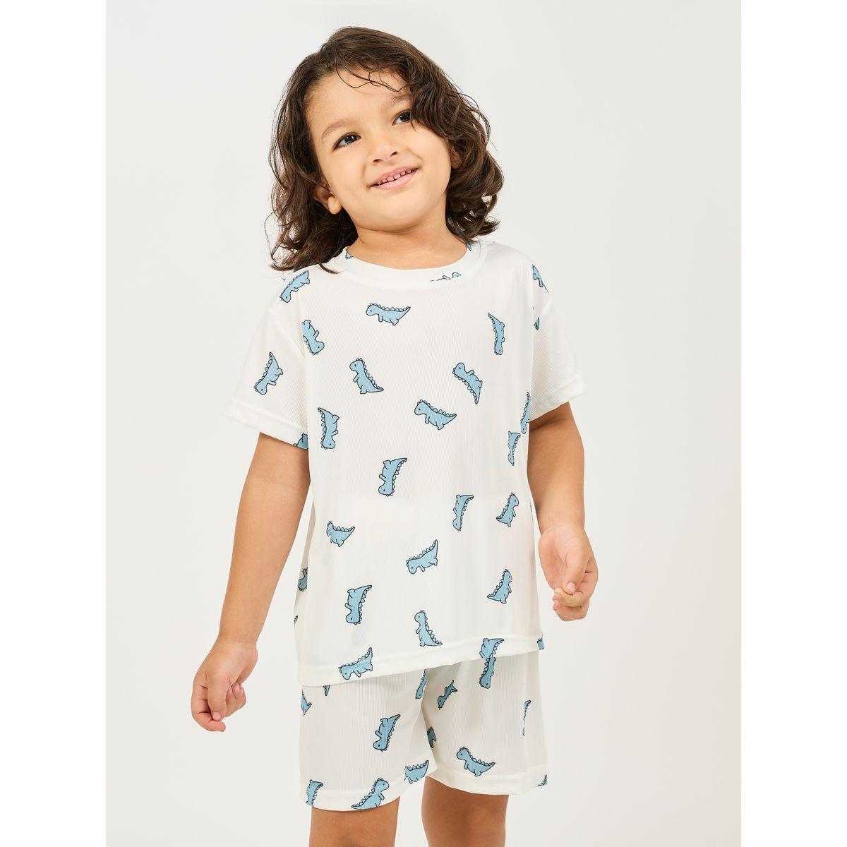Styli  Dinosaur Printed Rib Knit T-shirt & Short Set-boys-clothing-nightwear-image-3