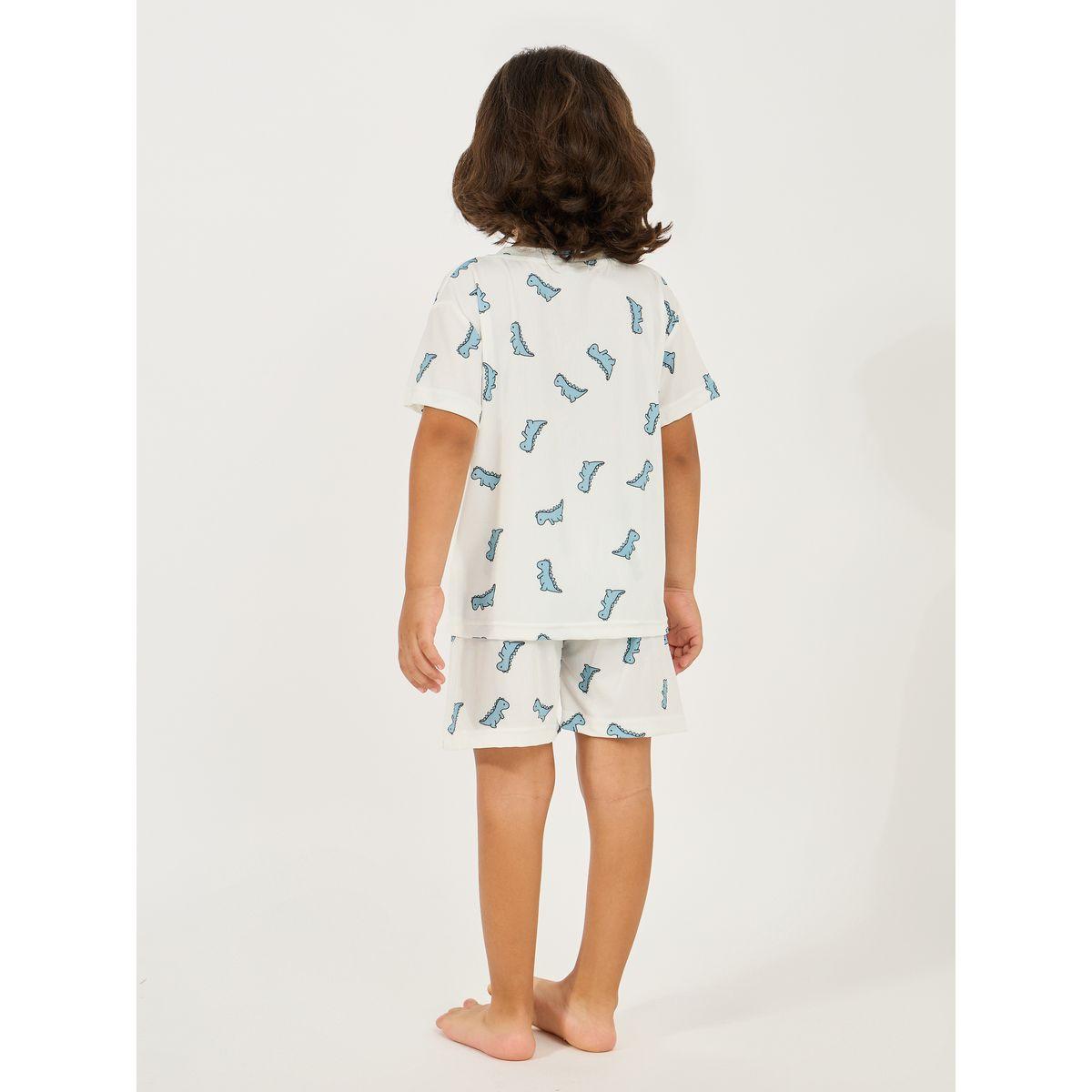 Styli  Dinosaur Printed Rib Knit T-shirt & Short Set-boys-clothing-nightwear-image-5