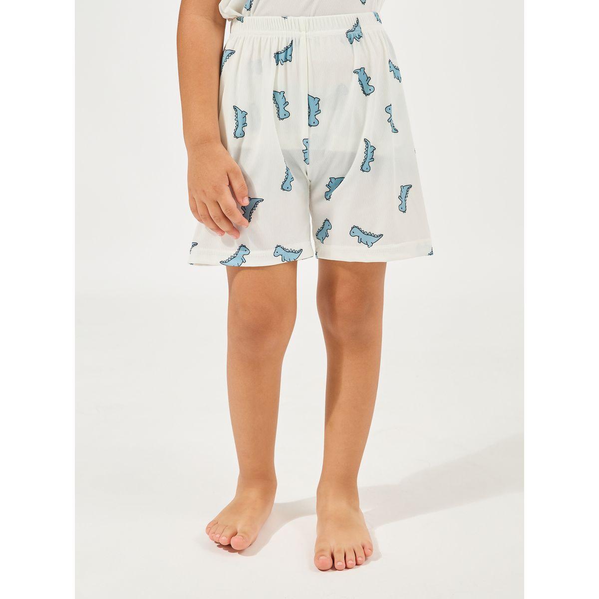 Styli  Dinosaur Printed Rib Knit T-shirt & Short Set-boys-clothing-nightwear-image-6