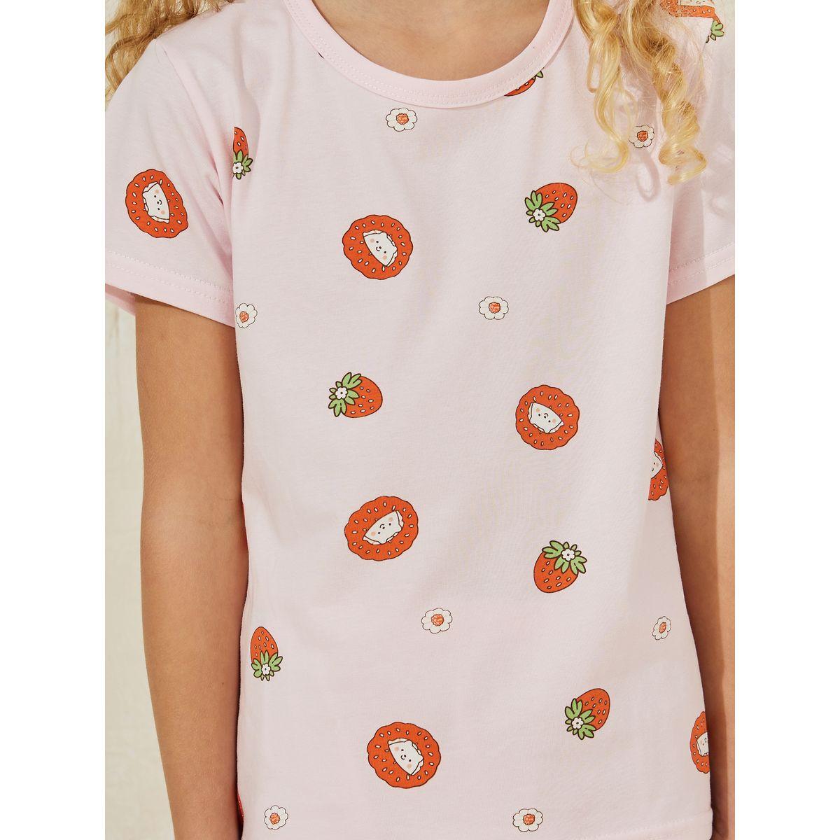 مجموعة من شورت وتيشيرت بطبعة فراولة-girls-clothing-nightwear-image-3