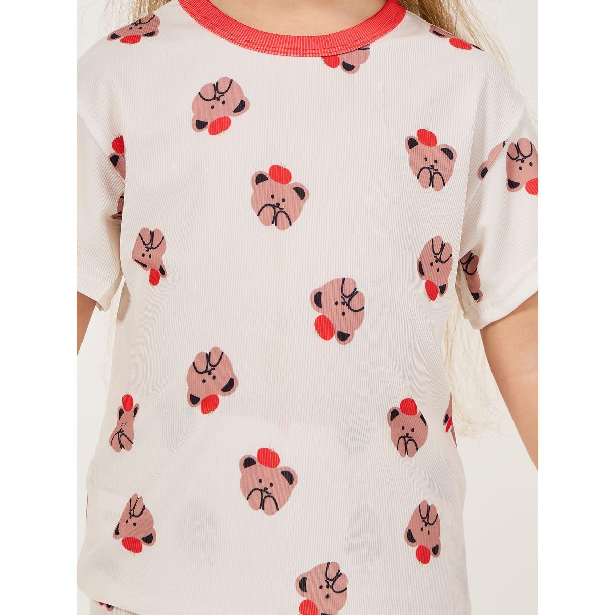 مجموعة من شورت وتيشيرت محبوك بطبعة دبب-girls-clothing-nightwear-image-3