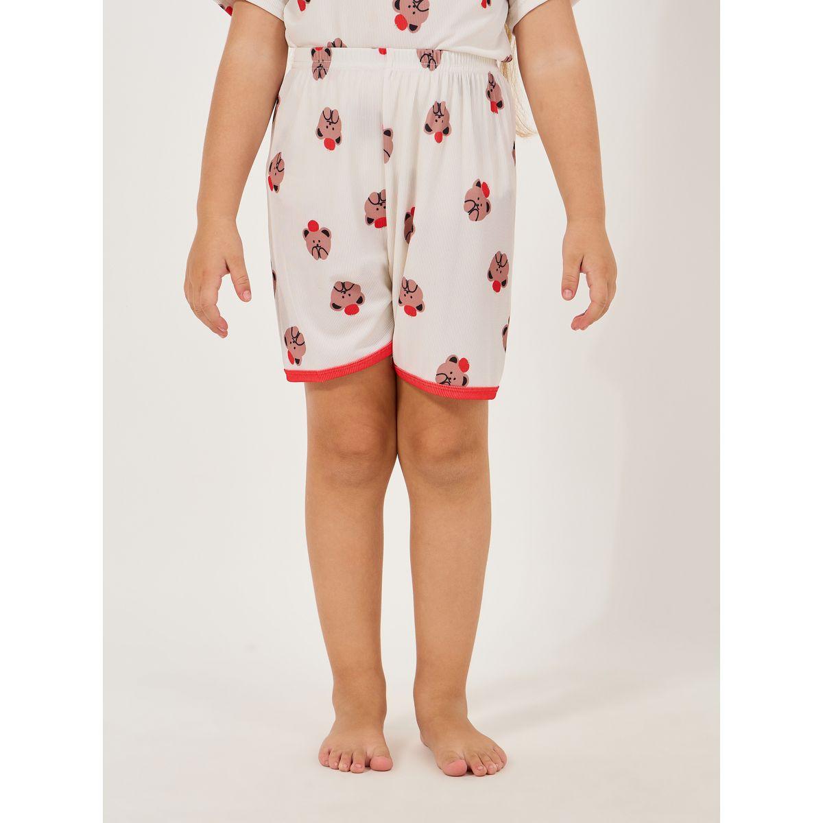 مجموعة من شورت وتيشيرت محبوك بطبعة دبب-girls-clothing-nightwear-image-5