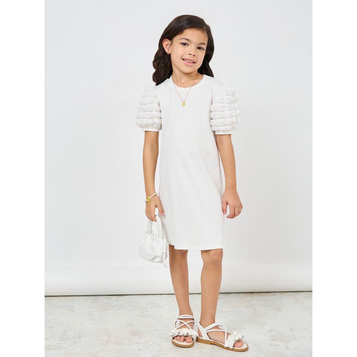 Styli Texture Puff Sleeve Ribbed Shift Dress-girls-clothing-dressesandjumpsuits-image-1