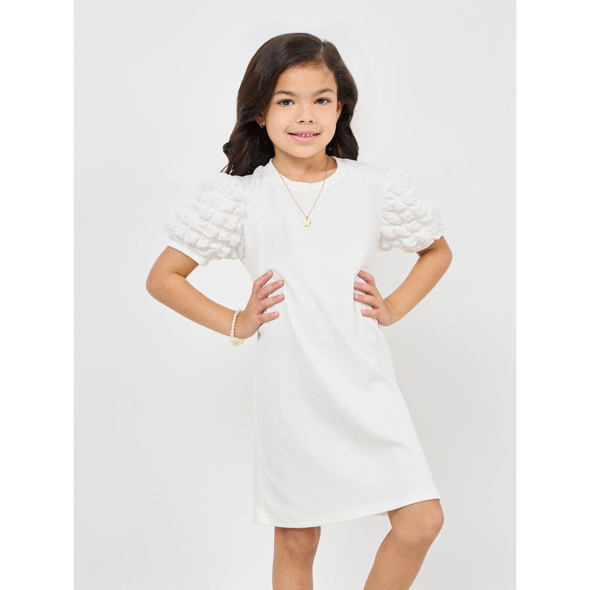 Styli Texture Puff Sleeve Ribbed Shift Dress-girls-clothing-dressesandjumpsuits-image-2