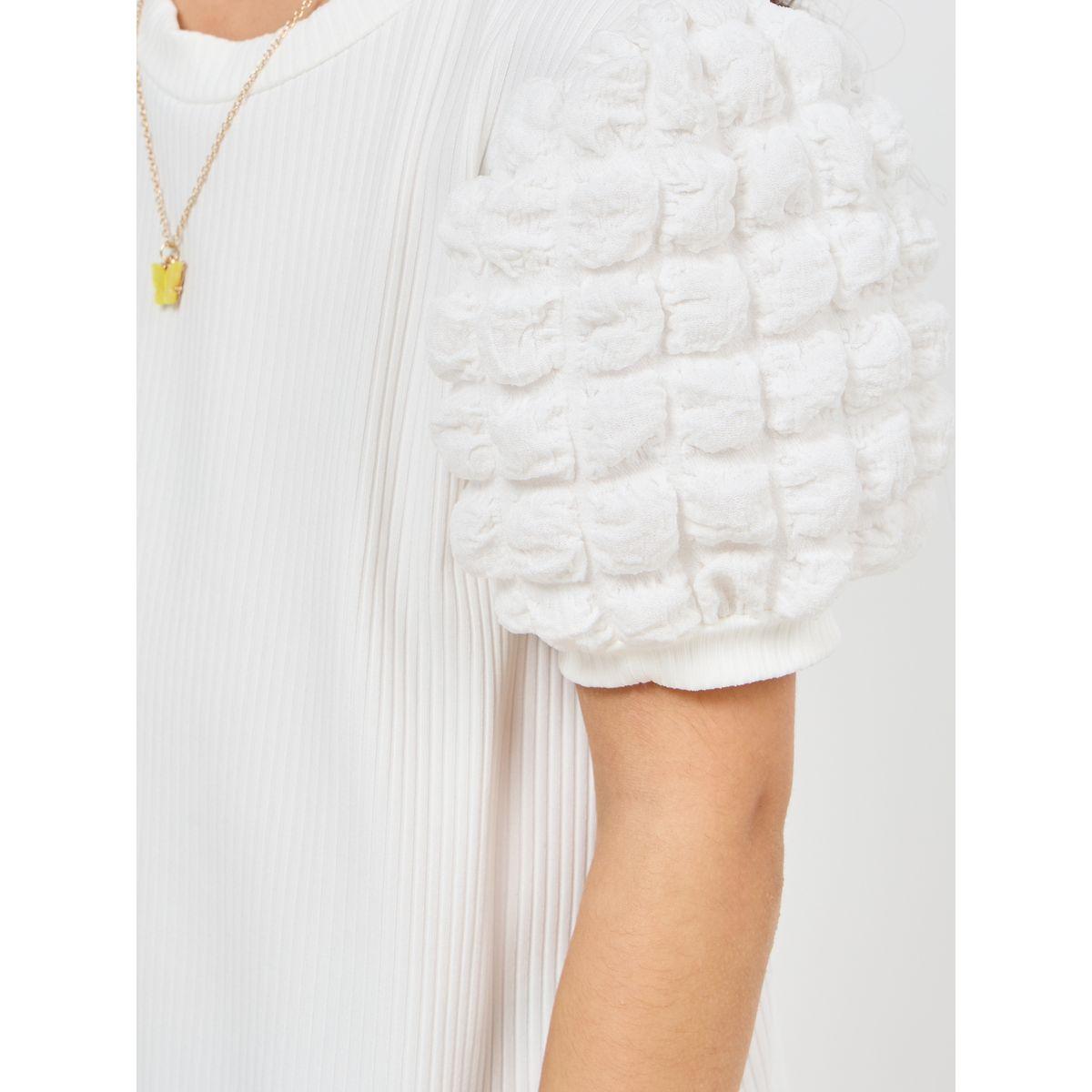 Styli Texture Puff Sleeve Ribbed Shift Dress-girls-clothing-dressesandjumpsuits-image-3