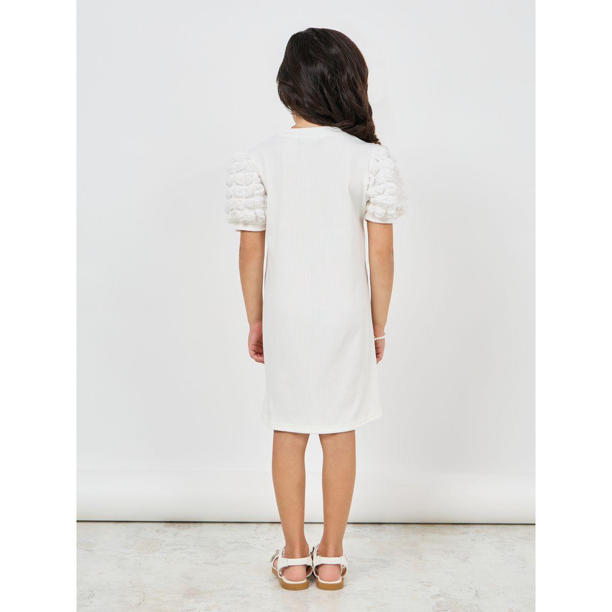Styli Texture Puff Sleeve Ribbed Shift Dress-girls-clothing-dressesandjumpsuits-image-4