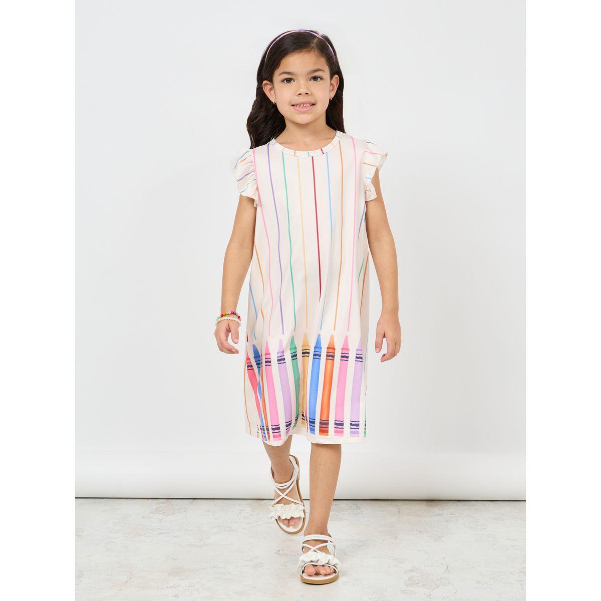 Styli Ruffle Sleeves Crayon Striped Print Smock Dress-girls-clothing-dressesandjumpsuits-image-1