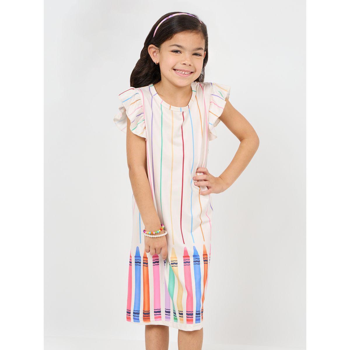 Styli Ruffle Sleeves Crayon Striped Print Smock Dress-girls-clothing-dressesandjumpsuits-image-2