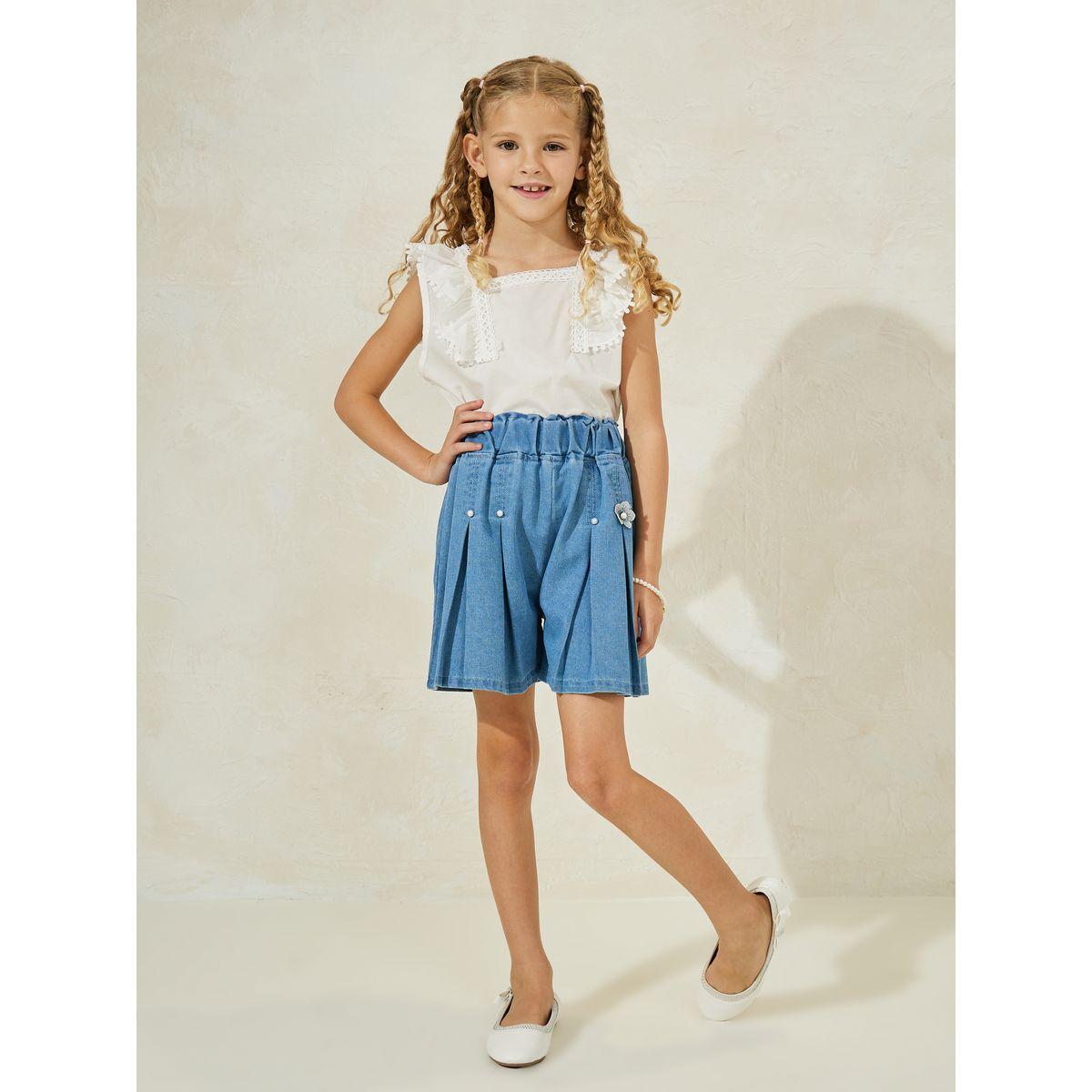شورت دنيم مزين بلؤلؤ صناعي مع كسرات-girls-clothing-bottoms-shorts-image-2