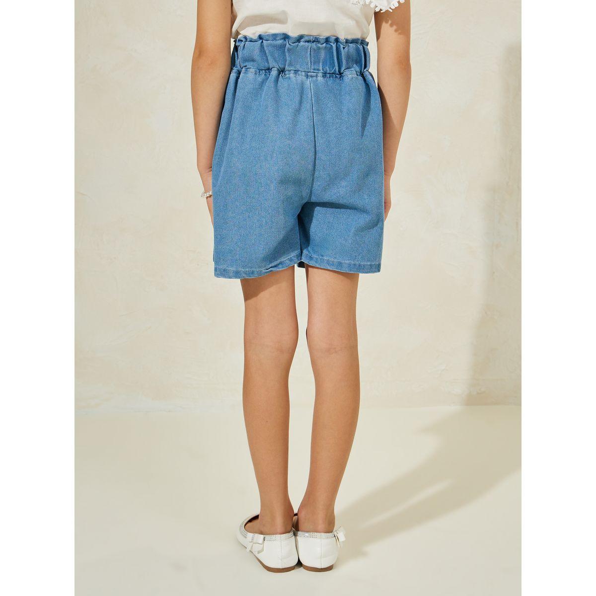 شورت دنيم مزين بلؤلؤ صناعي مع كسرات-girls-clothing-bottoms-shorts-image-4