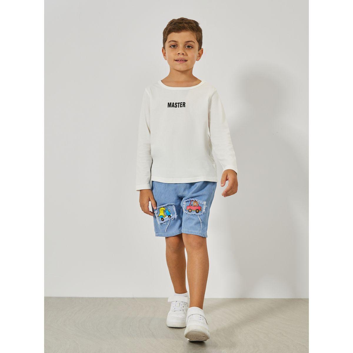 شورت دنيم مرقع بخياطة مع طبعة جرافيك-boys-clothing-bottoms-shorts-image-2