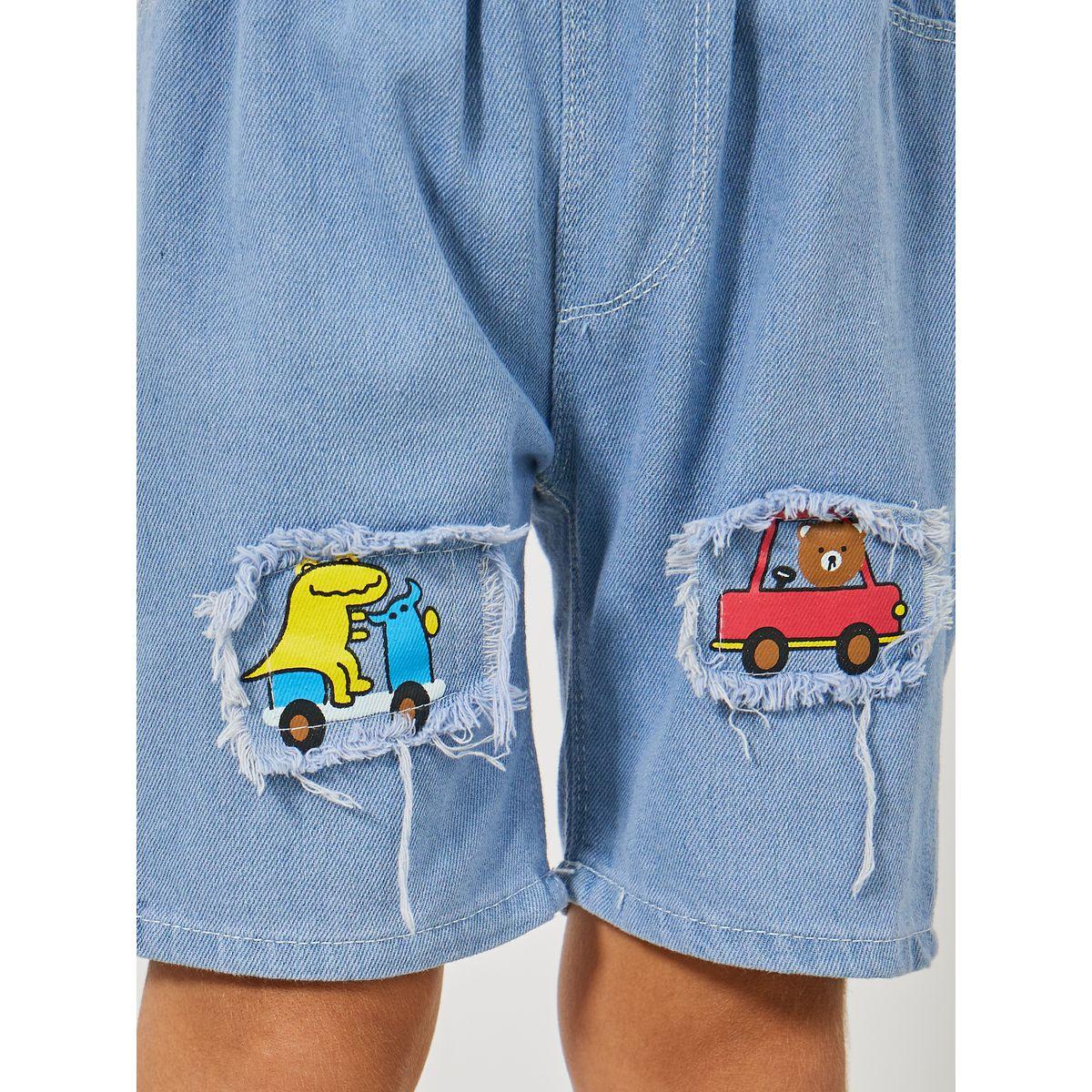 Styli Graphic Patch Detail Denim Shorts-boys-clothing-bottoms-shorts-image-3