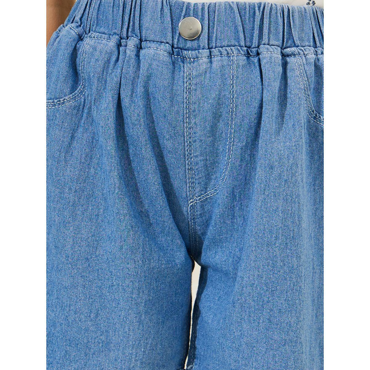 Styli Solid Denim Shorts with Pockets-girls-clothing-bottoms-shorts-image-3