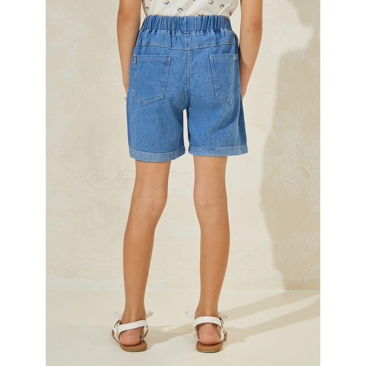 Styli Solid Denim Shorts with Pockets-girls-clothing-bottoms-shorts-image-4