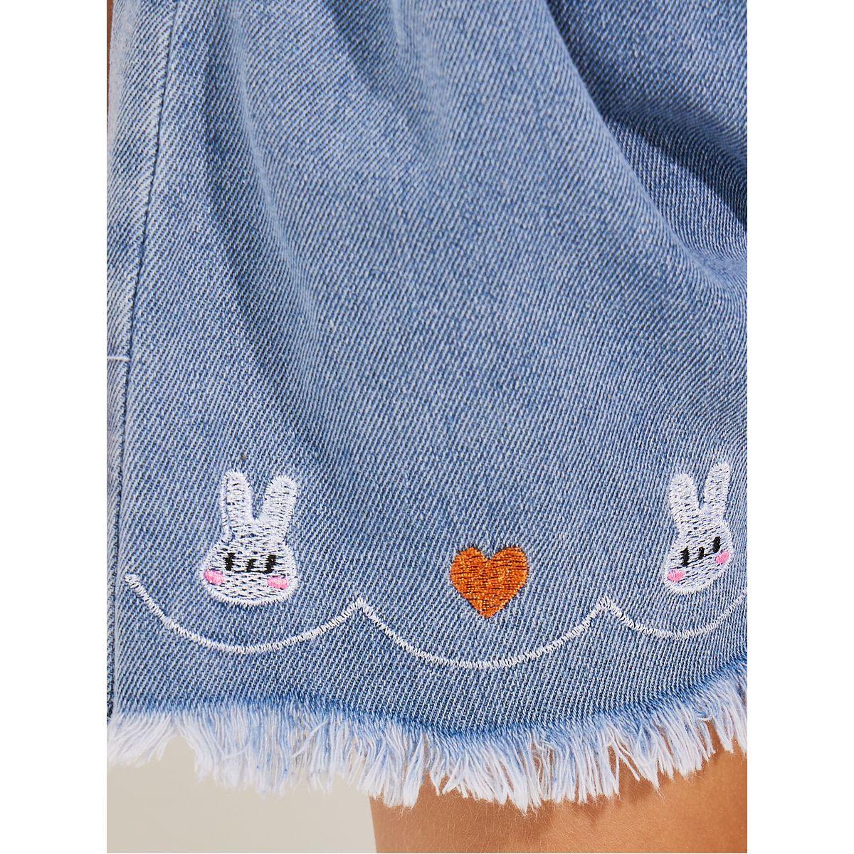 Styli Embroidery Detail Raw Hem Denim Shorts-girls-clothing-bottoms-shorts-image-3