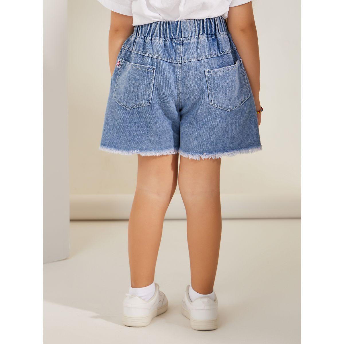 Styli Embroidery Detail Raw Hem Denim Shorts-girls-clothing-bottoms-shorts-image-4
