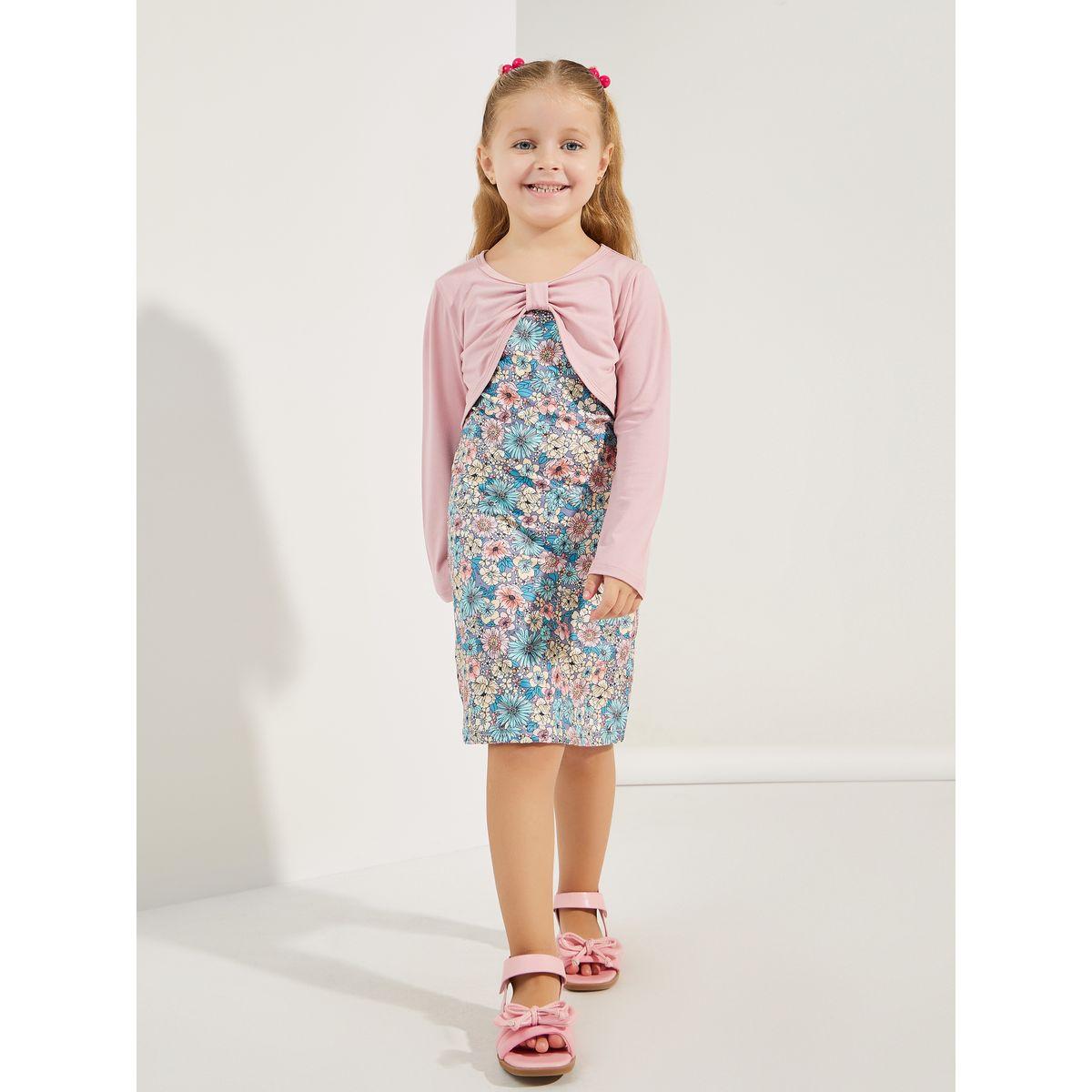 Styli Floral Print Cami Dress & Knot Front Bolero Set-girls-clothing-setsandcoords-image-1