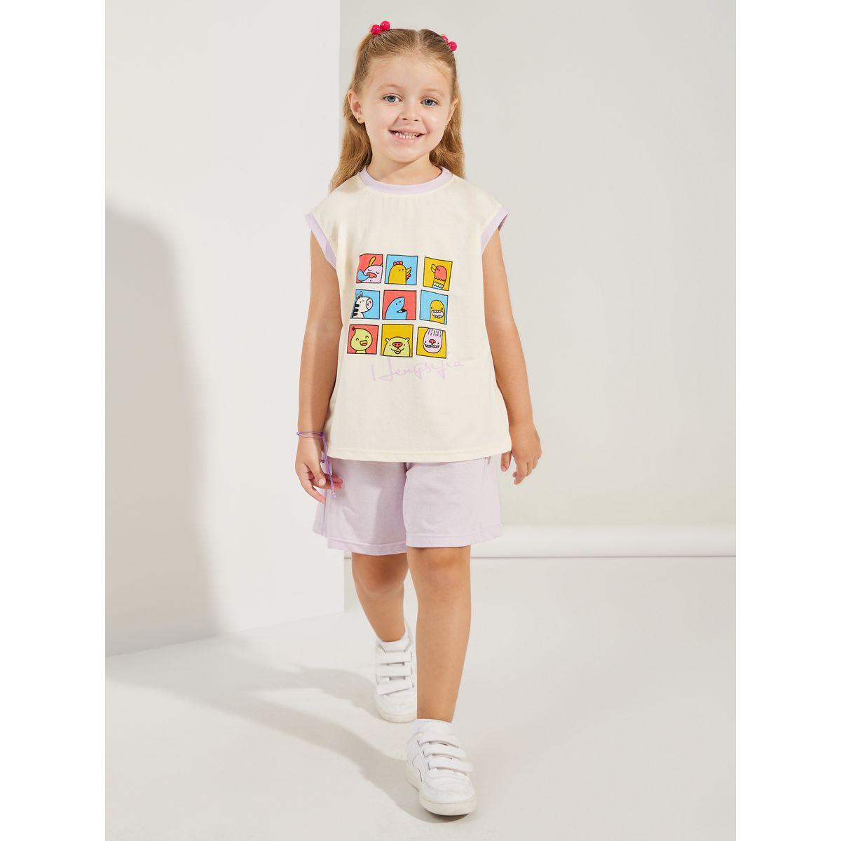 Styli Graphic Print Sleeveless T-Shirt & Shorts Set-girls-clothing-setsandcoords-image-1