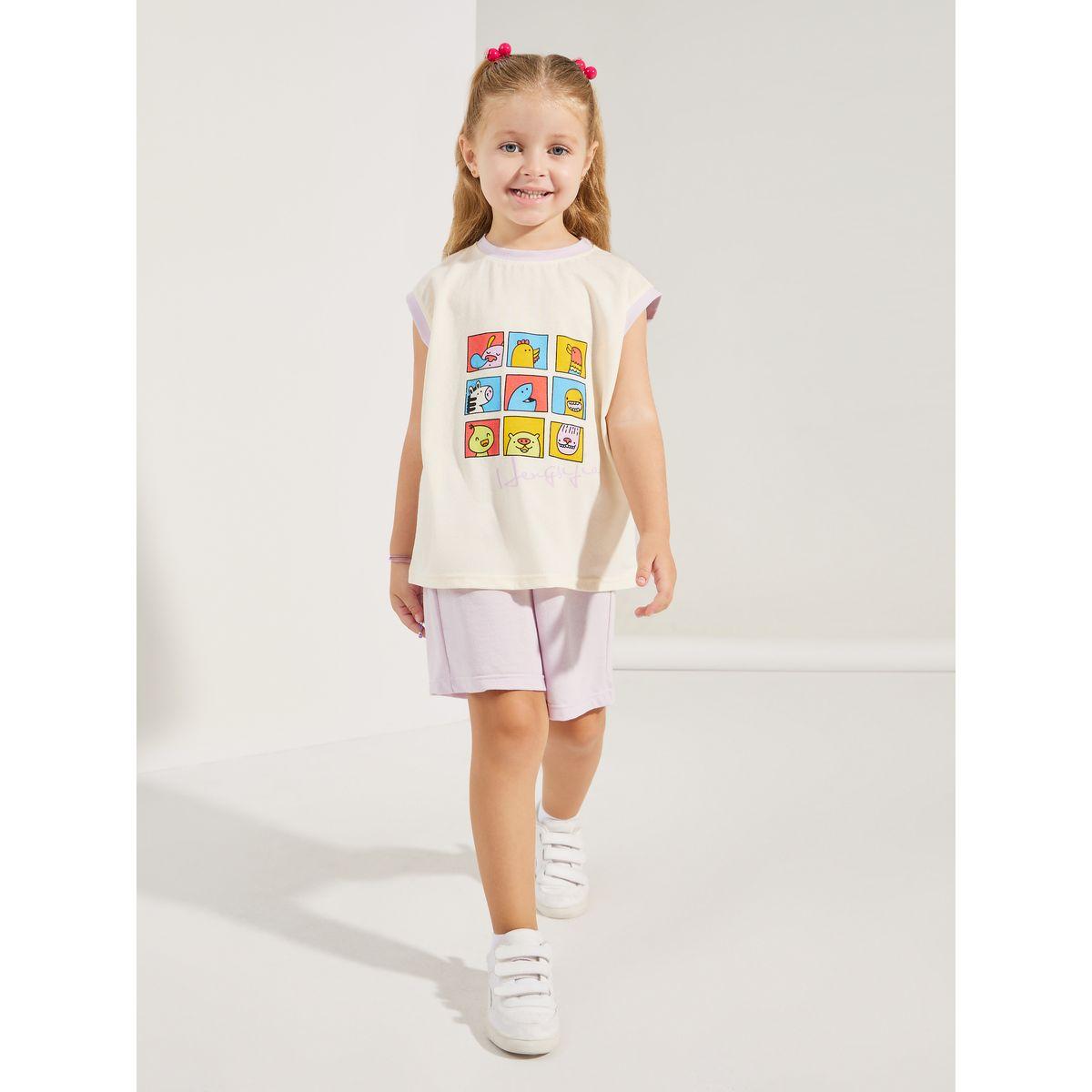 Styli Graphic Print Sleeveless T-Shirt & Shorts Set-girls-clothing-setsandcoords-image-2