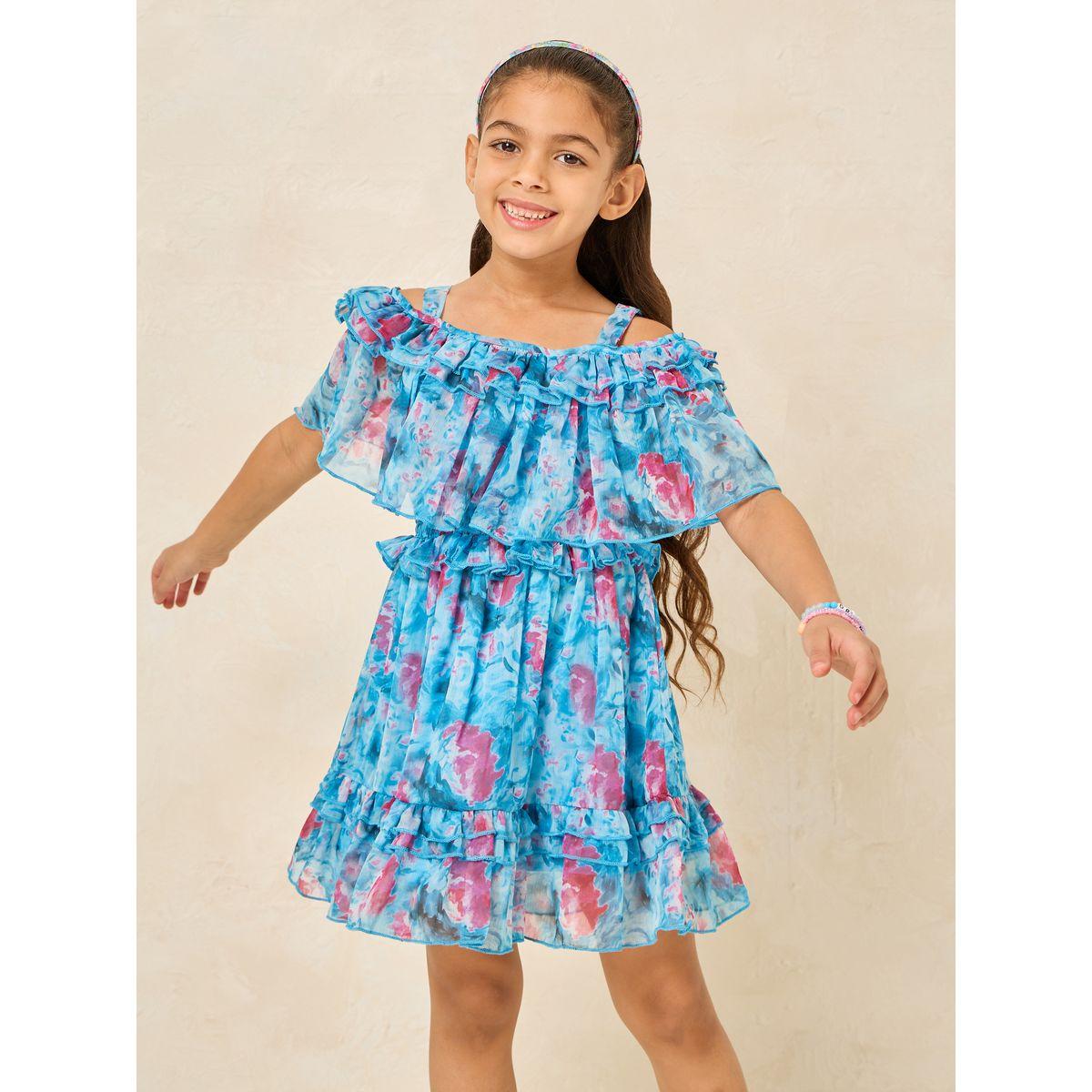 Styli Cold Shoulder Floral Top & Skirt Set-girls-clothing-setsandcoords-image-1