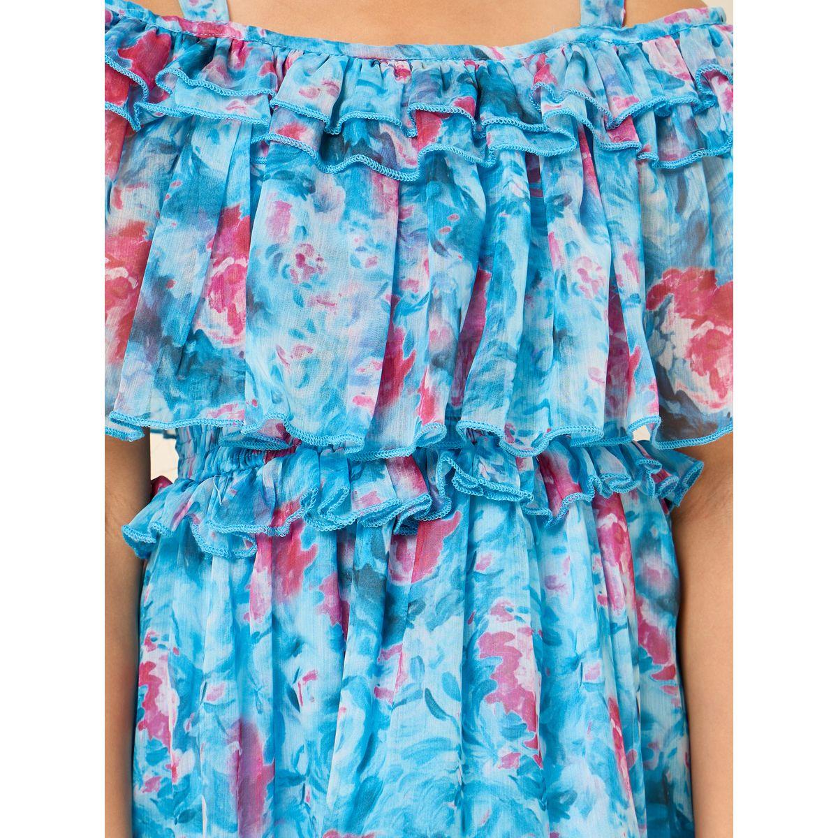 Styli Cold Shoulder Floral Top & Skirt Set-girls-clothing-setsandcoords-image-3
