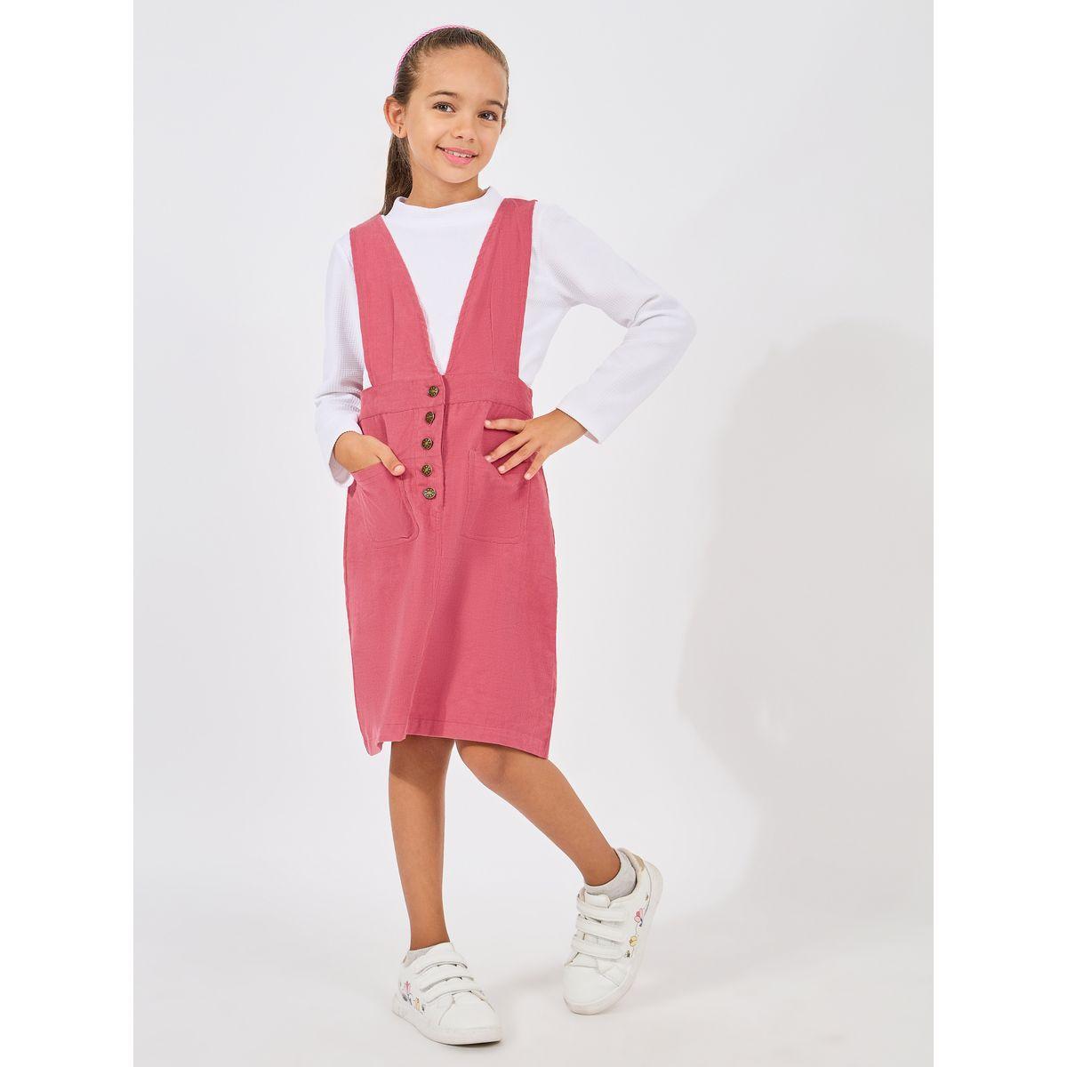 Styli Solid Long Sleeve T-Shirt with Pinafore Dress-girls-clothing-dressesandjumpsuits-image-1