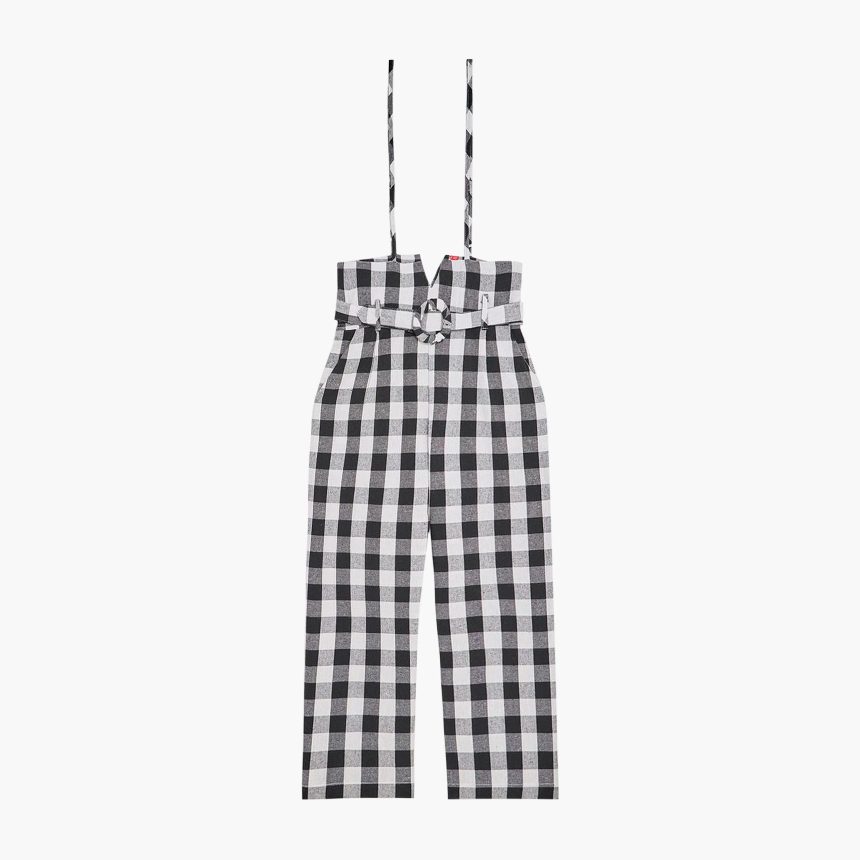 Styli Plain T-Shirt & Check Print Jumpsuit Set-girls-clothing-setsandcoords-image-2