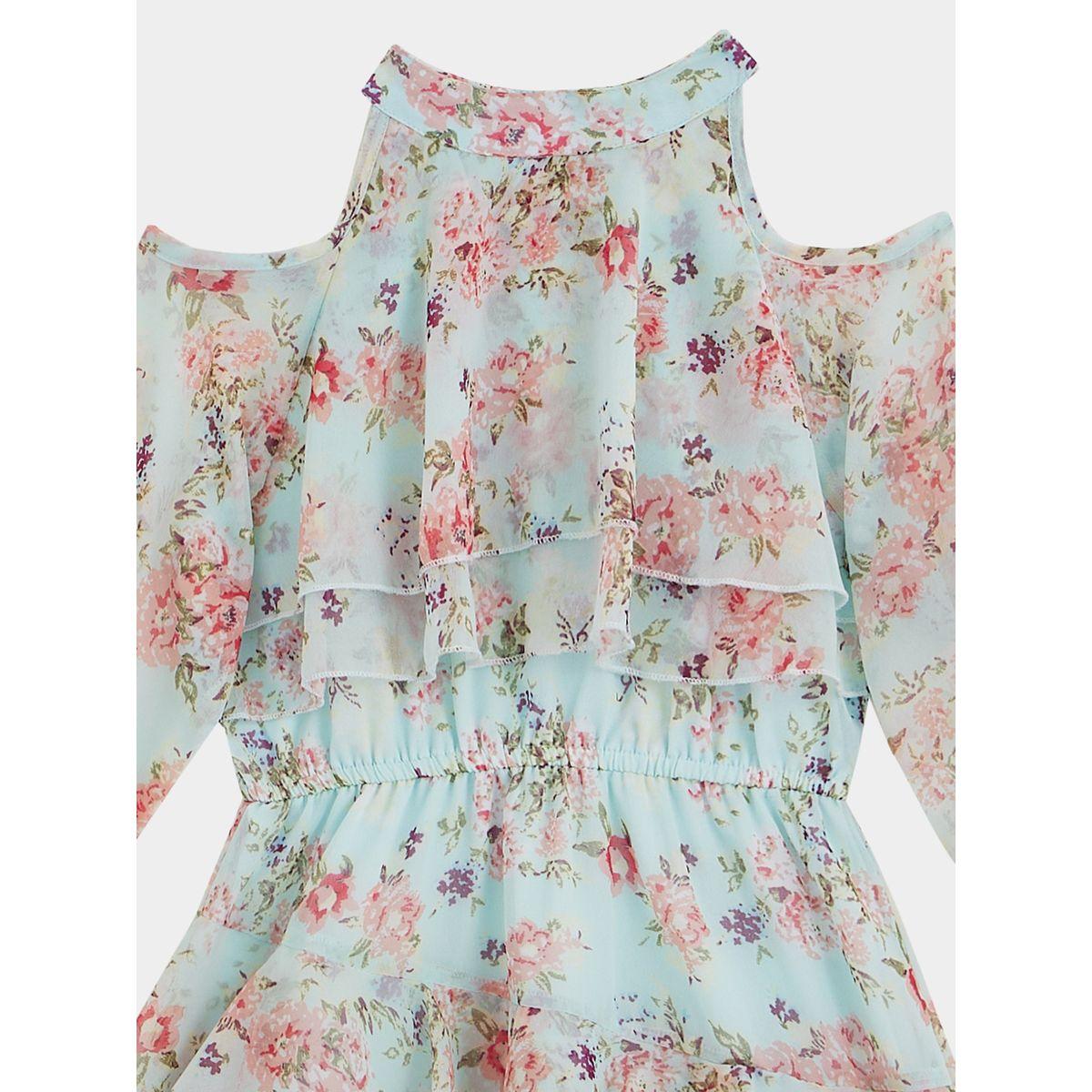 Styli Floral Print Ruffled Detail Knee-Length Dress-girls-clothing-dressesandjumpsuits-image-2