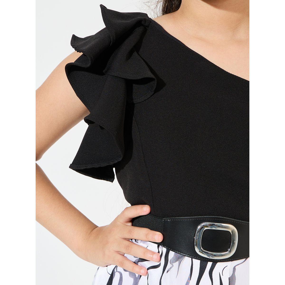 Styli One Shoulder Ruffle Detail Dress with Belt-girls-clothing-dressesandjumpsuits-image-3