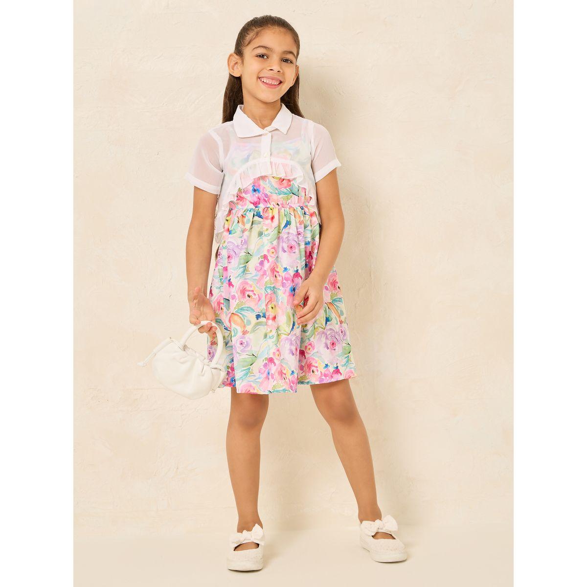 Styli Floral Print Dress with Bolero Set-girls-clothing-dressesandjumpsuits-image-1
