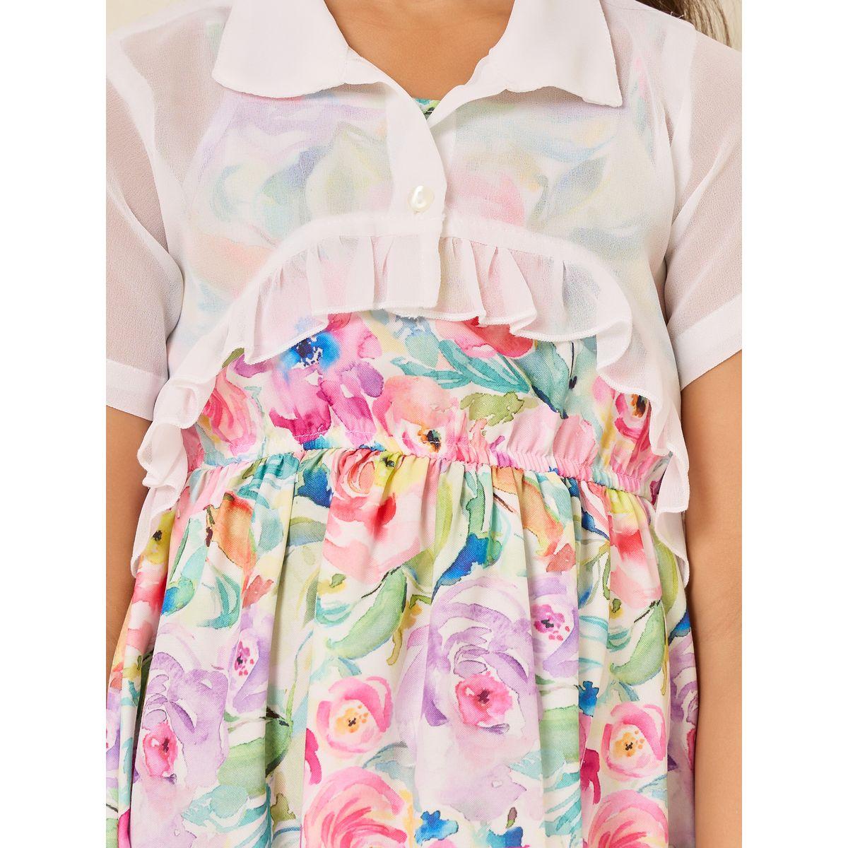 Styli Floral Print Dress with Bolero Set-girls-clothing-dressesandjumpsuits-image-4