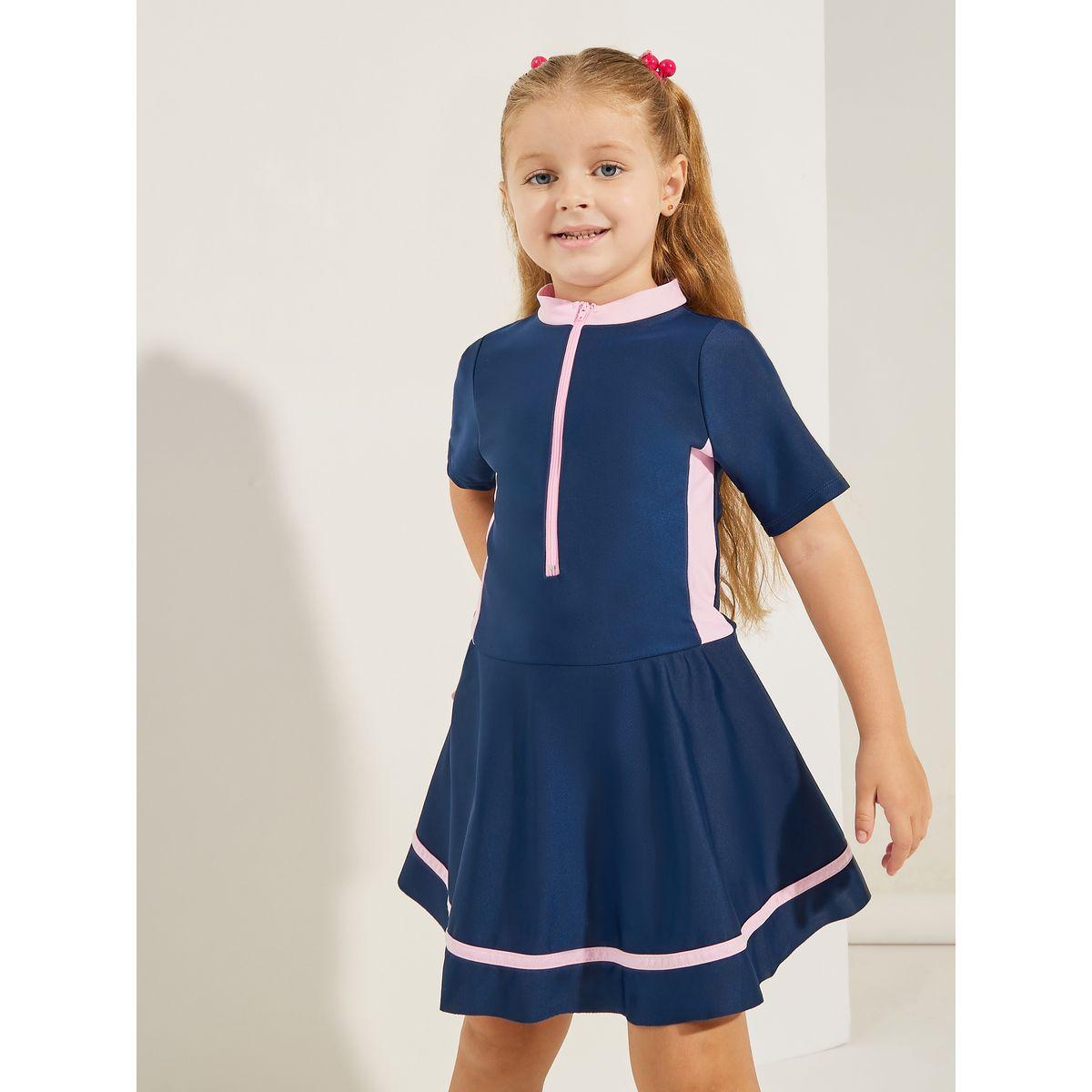 بدلة سباحة بياقة عالية وسحَّاب غلق-sports-girls-clothing-tops-image-2