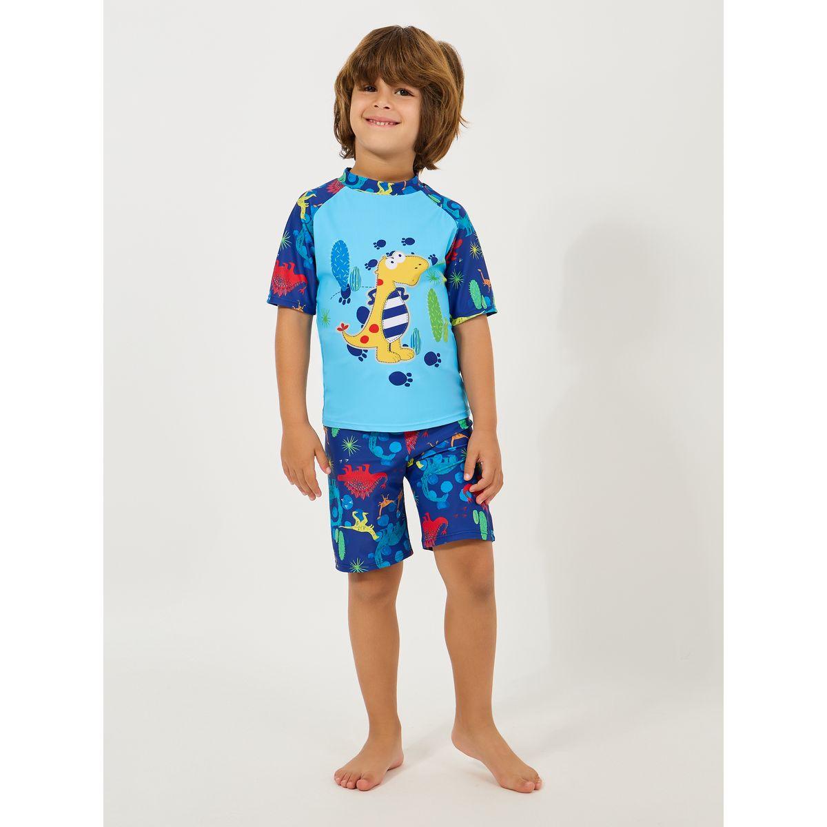 Styli Dinosaur Print T-Shirt & Shorts Swimming Set-sports-boys-clothing-sets-image-1