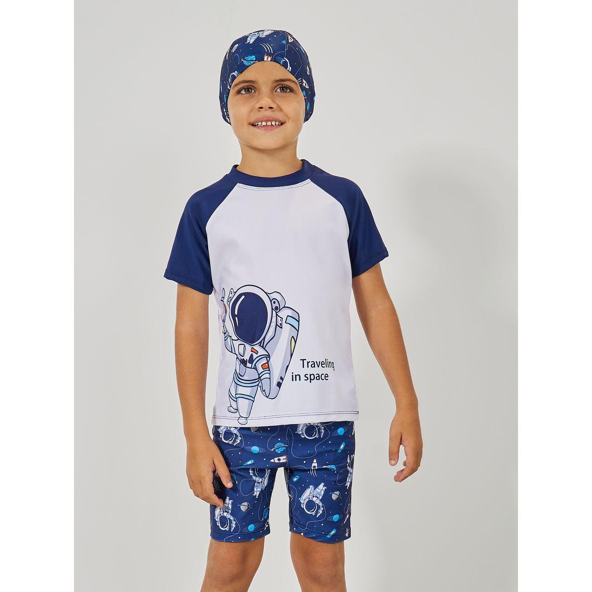 Styli Set of 3 - Astronaut Graphic Print Top, Shorts & Swimming Cap-boys-clothing-sportswear-sets-image-1