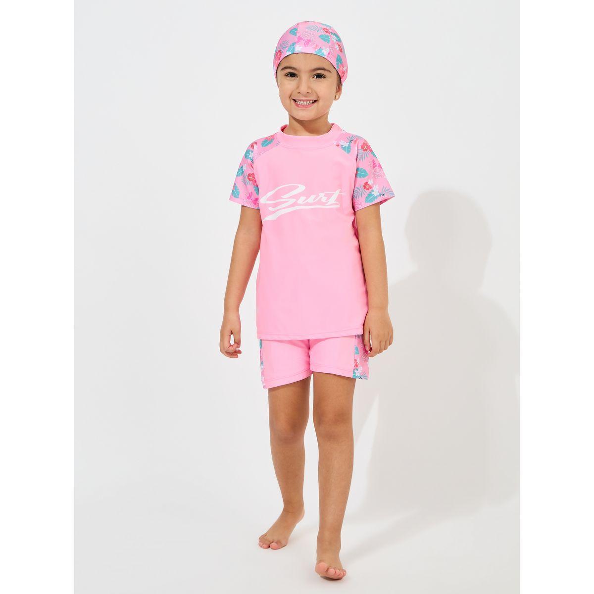 Styli Pack of 3 - Floral Print Top, Shorts & Swimming Cap-girls-clothing-swimwear-image-1