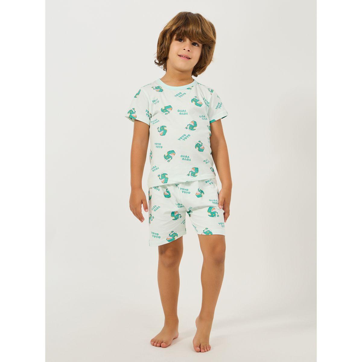 Styli Dino Print Cotton T-Shirt & Shorts Set-boys-clothing-nightwear-image-1