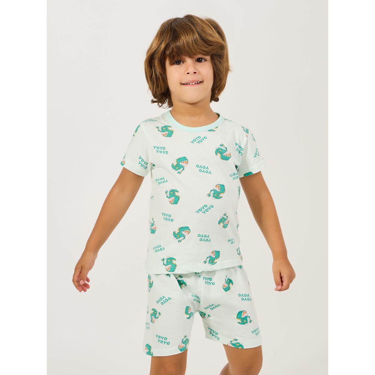 Styli Dino Print Cotton T-Shirt & Shorts Set-boys-clothing-nightwear-image-2