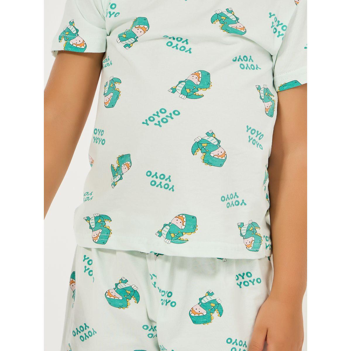 مجموعة من شورت مع تيشيرت قطن بطبعة دينو-boys-clothing-nightwear-image-3