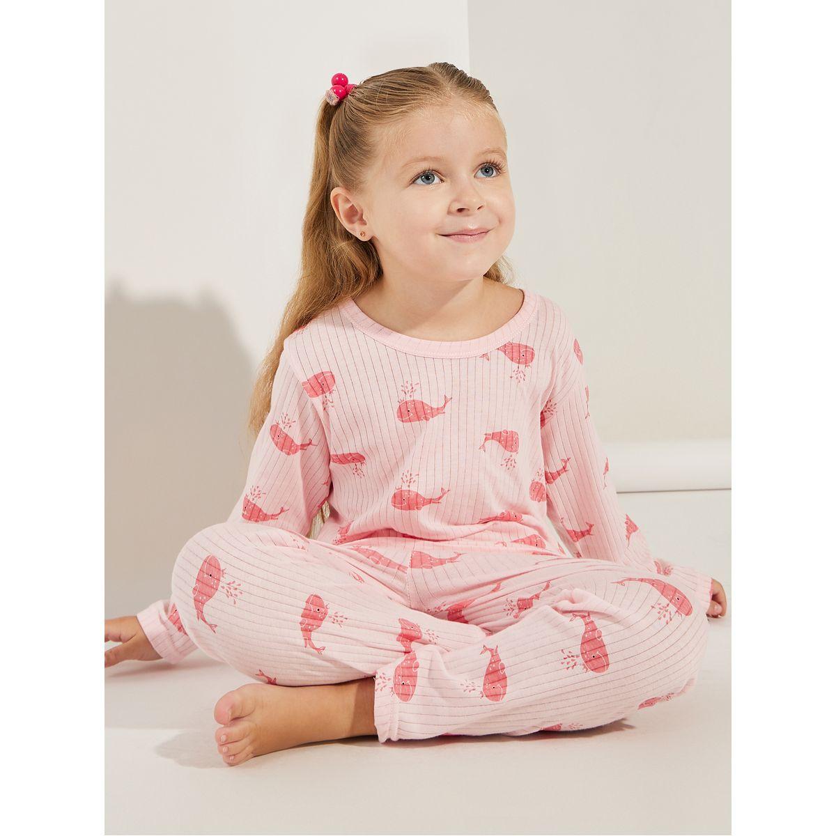Styli Whale Graphic Print Knit T-Shirt & Pyjama Set-girls-clothing-nightwear-image-1