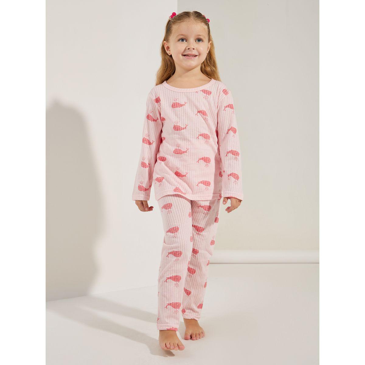 Styli Whale Graphic Print Knit T-Shirt & Pyjama Set-girls-clothing-nightwear-image-2